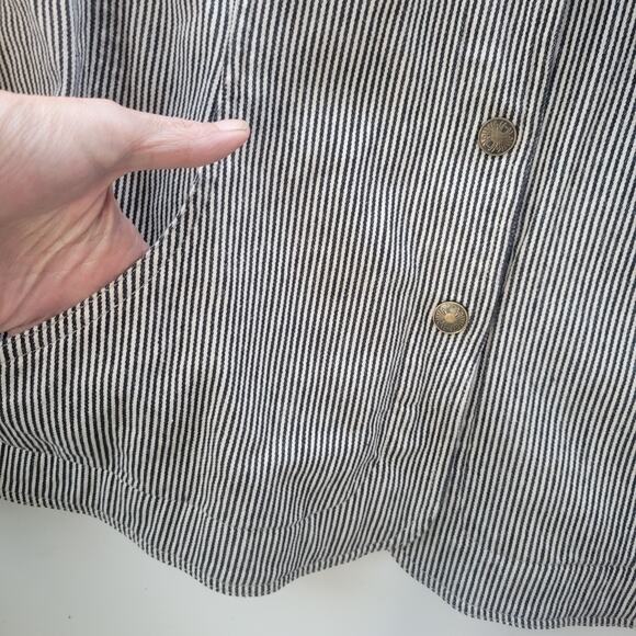 Live a Little Womens Jacket size Lg Blue/ White Stripe Denim Snap Up Pockets - Picture 3 of 9